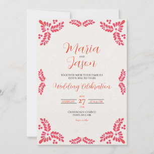 Mexican Talavera Orange Floral Minimalist Wedding Invitation