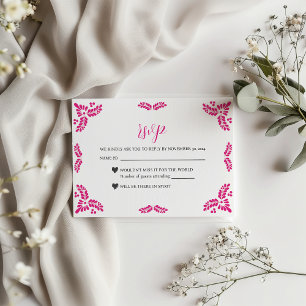 Mexican Talavera Pink Floral Minimalist Wedding RSVP Card