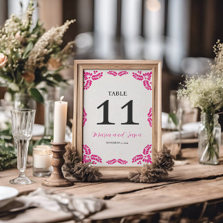 Mexican Talavera Pink Floral Minimalist Wedding Table Number