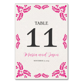 Mexican Talavera Pink Floral Minimalist Wedding Table Number