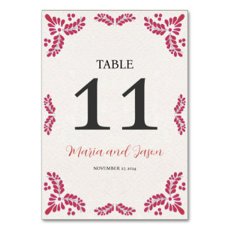 Mexican Talavera Red Floral Minimalist Wedding Table Number