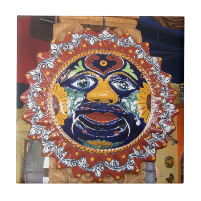 Mexican Talavera style sun Ceramic Tile (Front)