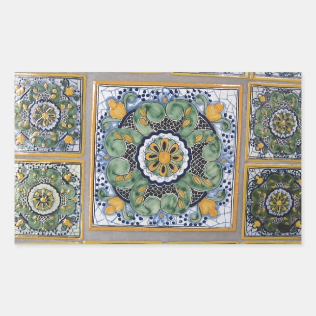 Mexican Talavera style tiles Rectangular Sticker (Front)
