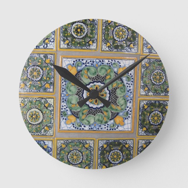 Mexican Talavera style tiles Round Clock (Front)