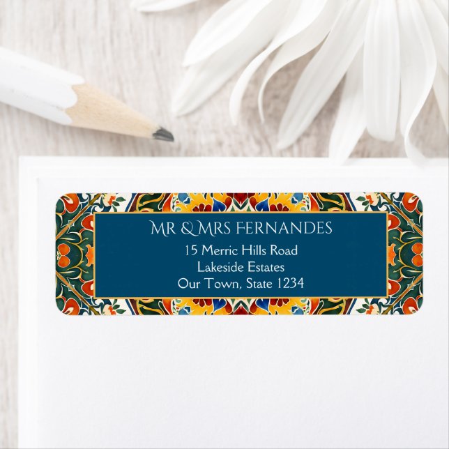 Mexican Talavera teal elegant return address Return Address Label (Insitu)