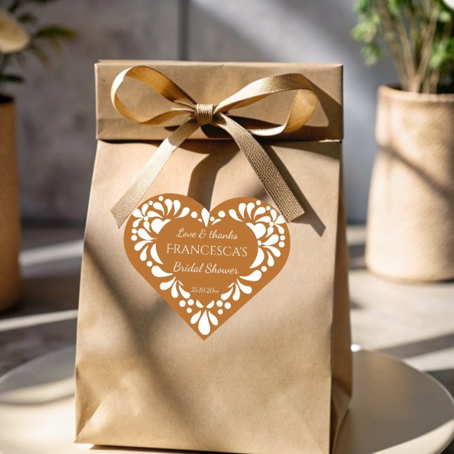 Mexican talavera terracotta bridal shower favour heart sticker (Mexican talavera terracotta bridal shower thank you favor heart shaped sticker personalized stickers)