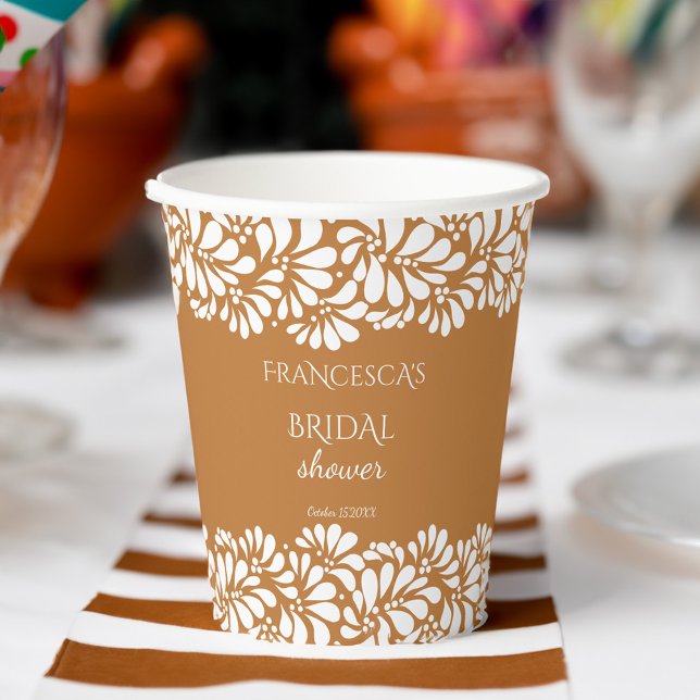 Mexican talavera terracotta bridal shower monogram paper cups (Mexican fiesta talavera terracotta bridal shower monogrammed  paper cups personalized table decor)