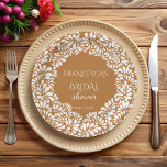 Mexican talavera terracotta bridal shower monogram paper plate<br><div class="desc">Mexican talavera terracotta bridal shower monogrammed customised napkins template,  brown and white talavera style bridal shower personalised napkins,  papel picado bridal shower printed napkins mustard talavera bridal shower personalised table decor vintage talavera personalised tableware table decor</div>