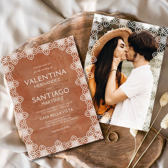 Mexican Talavera Terracotta Photo Boho Wedding Invitation (Creator Uploaded)