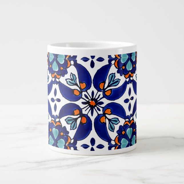 Mexican Talavera Terracotta Tile Design No. 1 Large Coffee Mug (Front)