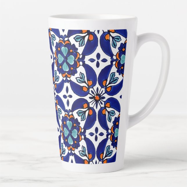 Mexican Talavera Terracotta Tile Design No. 1 Latte Mug (Right)