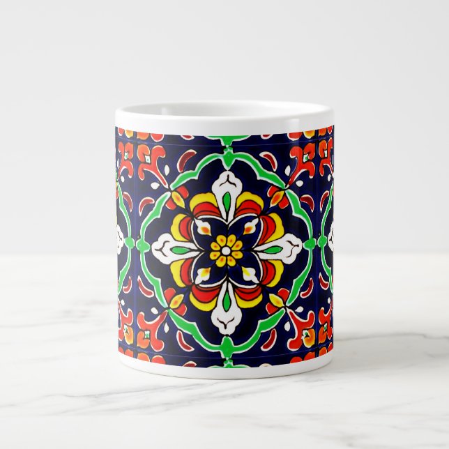 Mexican Talavera Terracotta Tile Design No. 2 Large Coffee Mug (Front)