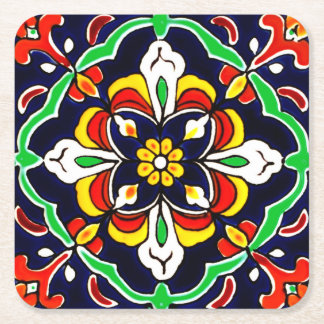 Mexican Talavera Terracotta Tile Design No. 2 Square Paper Coaster