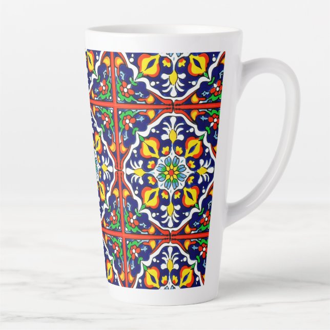 Mexican Talavera Terracotta Tile Design No. 3 Latte Mug (Right)