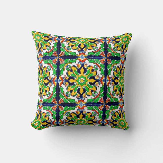 Mexican Talavera Terracotta Tile Design No. 4 Cushion (Front)