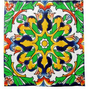 Mexican Talavera Terracotta Tile Design No. 4 Shower Curtain
