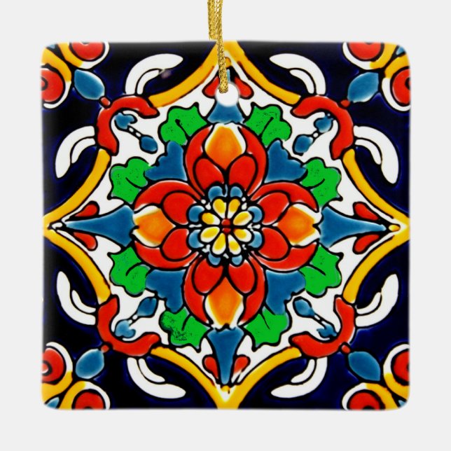 Mexican Talavera Terracotta Tile Design No. 5 Ceramic Ornament (Front)