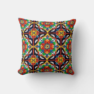 Mexican Talavera Terracotta Tile Design No. 5 Cushion