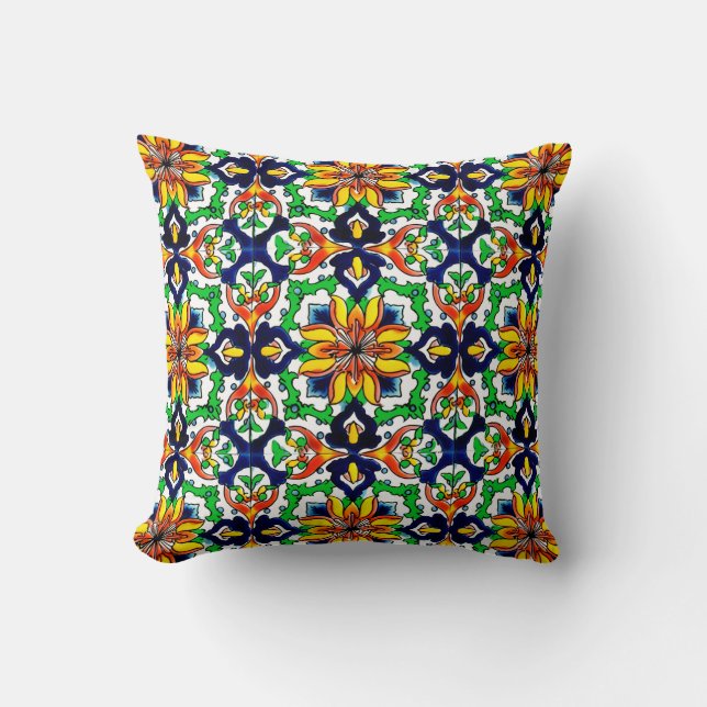 Mexican Talavera Terracotta Tile Design No. 6 Cushion (Front)