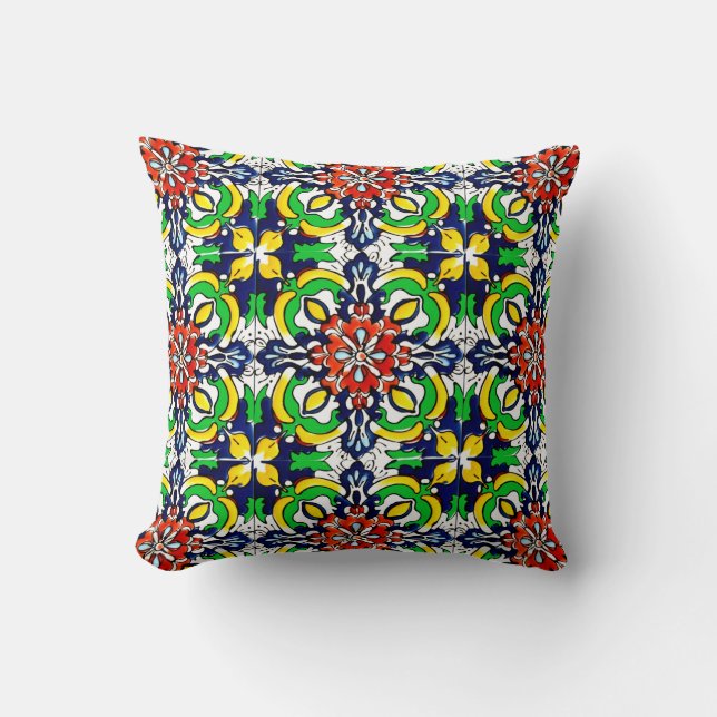 Mexican Talavera Terracotta Tile Design No. 7 Cushion (Front)