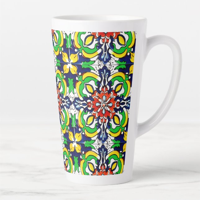 Mexican Talavera Terracotta Tile Design No. 7 Latte Mug (Right)