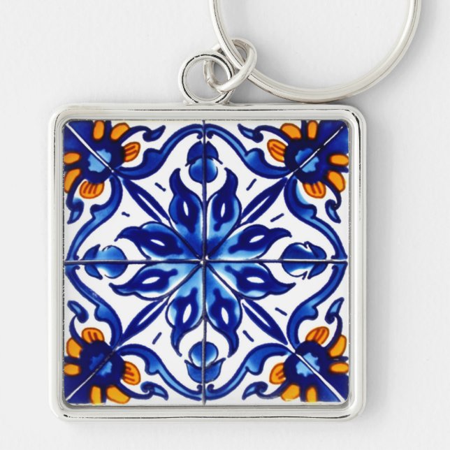 Mexican Talavera Terracotta Tile Design No. 8 Key Ring (Front)