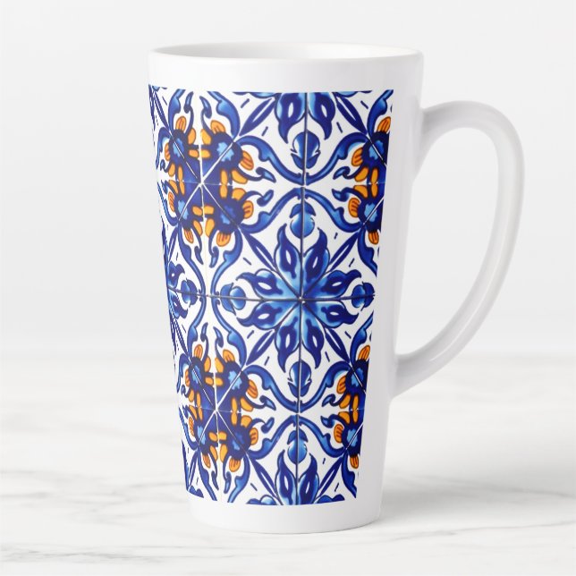 Mexican Talavera Terracotta Tile Design No. 8 Latte Mug (Right)