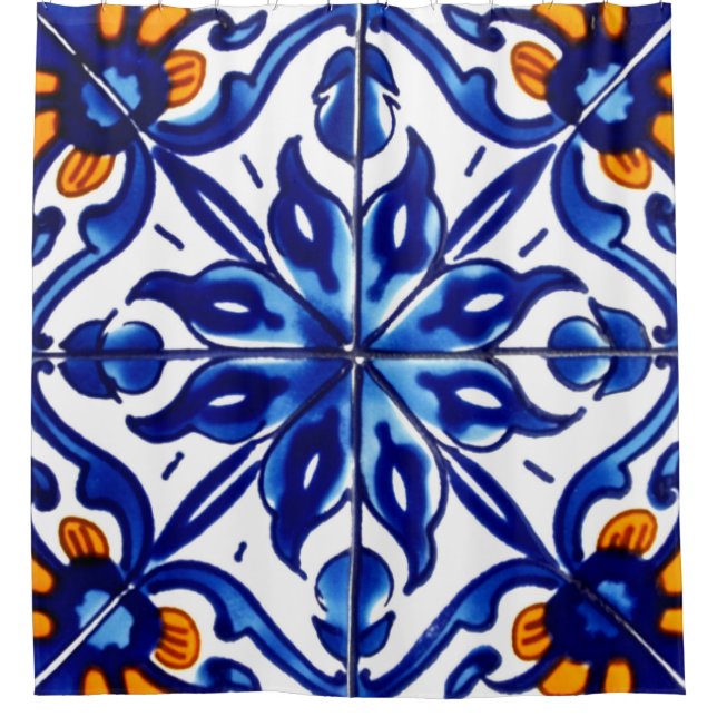 Mexican Talavera Terracotta Tile Design No. 8 Shower Curtain (Front)