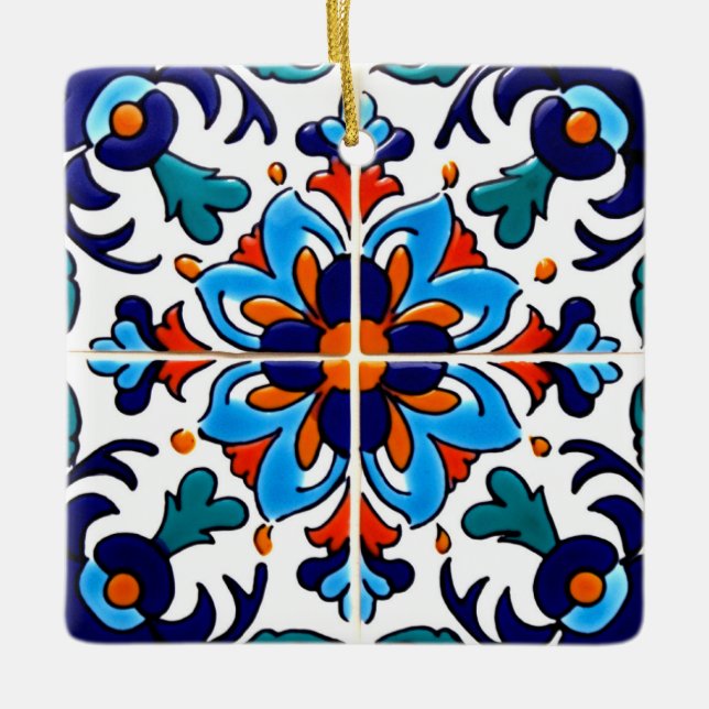 Mexican Talavera Terracotta Tile Design No. 9 Ceramic Ornament (Front)