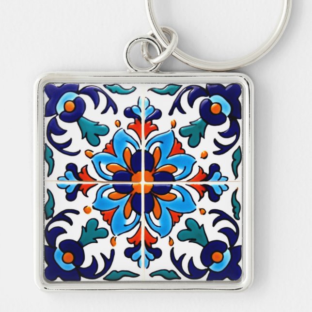 Mexican Talavera Terracotta Tile Design No. 9 Key Ring (Front)