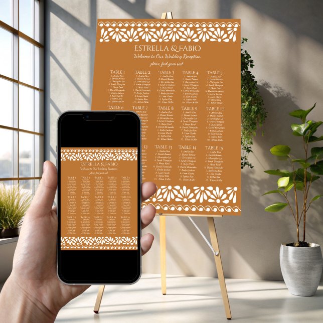 Mexican talavera terracotta wedding party seating  poster (Mexican talavera terracotta wedding party seating poster template personalized seating plan )