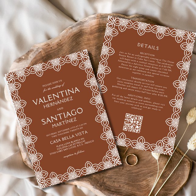 Mexican Talavera Terracotta White Boho Wedding Invitation (Creator Uploaded)