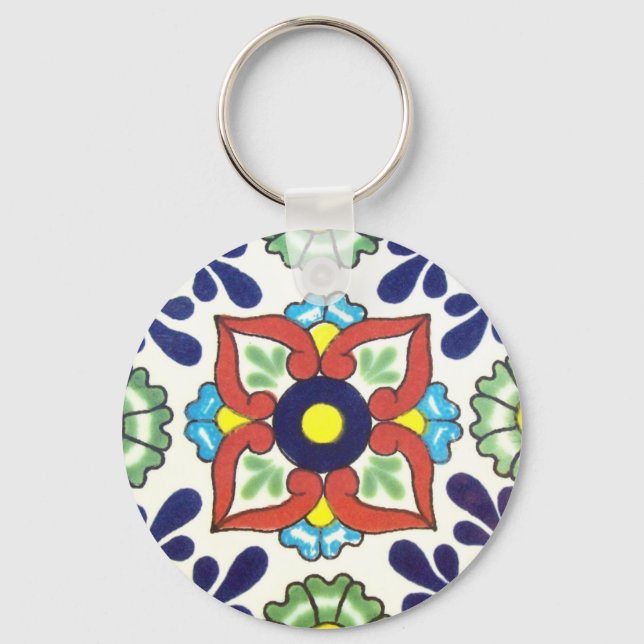 Mexican Talavera tile (red, green, yellow, blue) Key Ring (Front)
