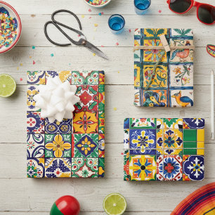 Mexican Talavera Tile Spanish Fiesta Wrapping Paper Sheet
