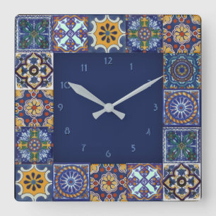 Mexican Talavera Tiles Square Wall Clock