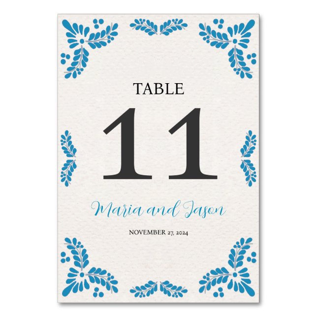 Mexican Talavera Turquoise Minimalist Wedding Table Number (Front)