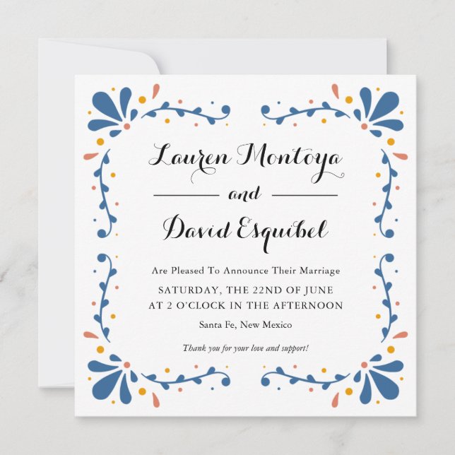 Mexican Talavera Wedding Announcement (Front)