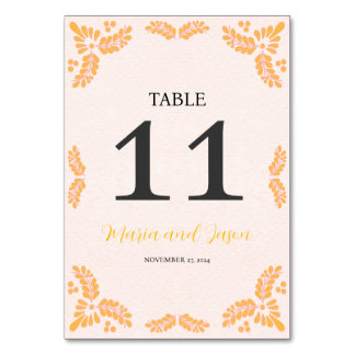 Mexican Talavera Yellow Floral Minimalist Wedding Table Number