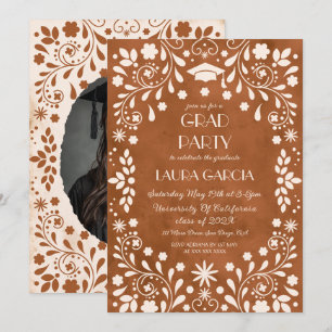 Mexican Terracotta Beige Graduation Photo Invitation