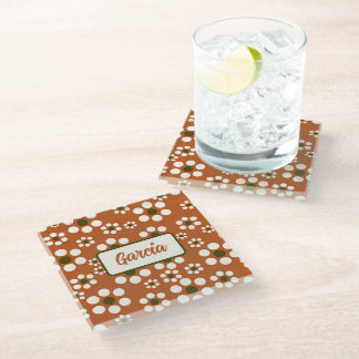 Mexican terracotta floral flowers glass coaster