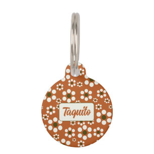 Mexican terracotta floral flowers pet tag