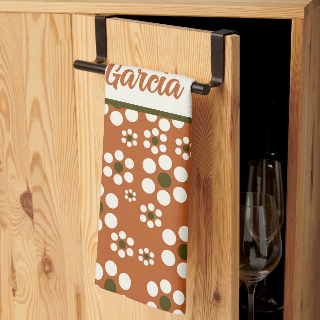 Mexican terracotta floral flowers tea towel (Thirds Fold)