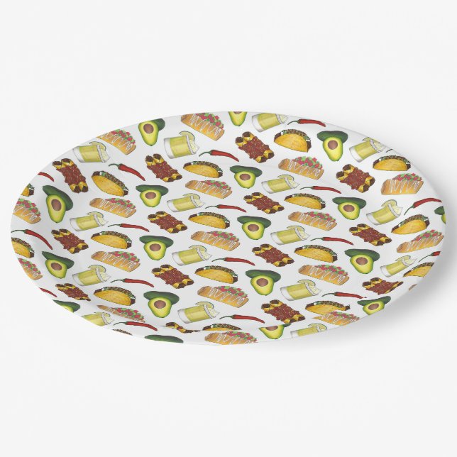 Mexican Tex Mex Food Taco Enchilada Chimichanga Paper Plate (Angled)