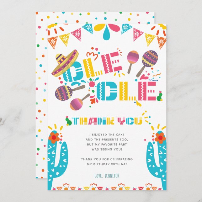 Mexican Thank you Party Cactus Card (Front/Back)