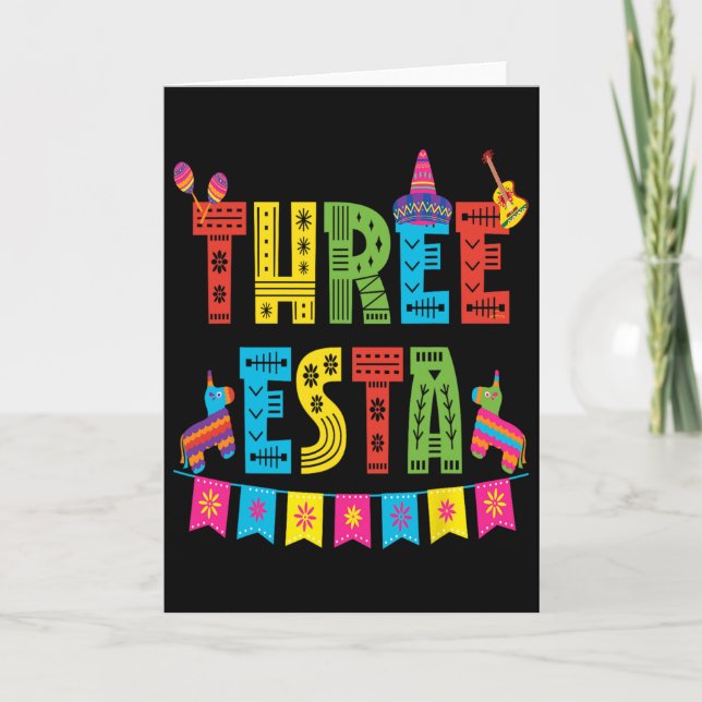 Mexican Theme 3rd Birthday 3 Year Old Kids Three E Card (Front)