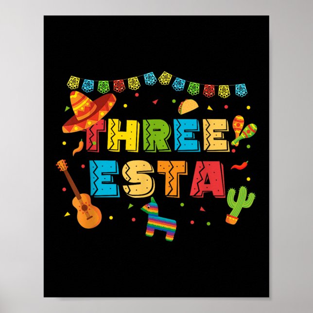 Mexican Theme 3rd Birthday 3 Year Old Kids Three E Poster (Front)