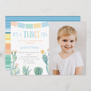 Mexican Theme 3rd Birthday Party Three-esta Photo Invitation