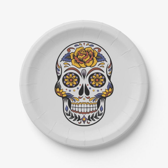 Mexican theme day of the dead dinner party paper plate (Front)