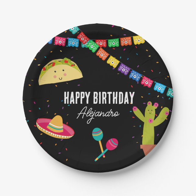 Mexican Theme Fiesta Birthday Party Paper Plate (Front)