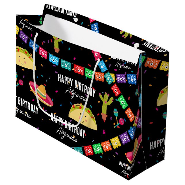 Mexican Theme Fiesta - Taco Bout a Birthday Party Large Gift Bag (Front Angled)